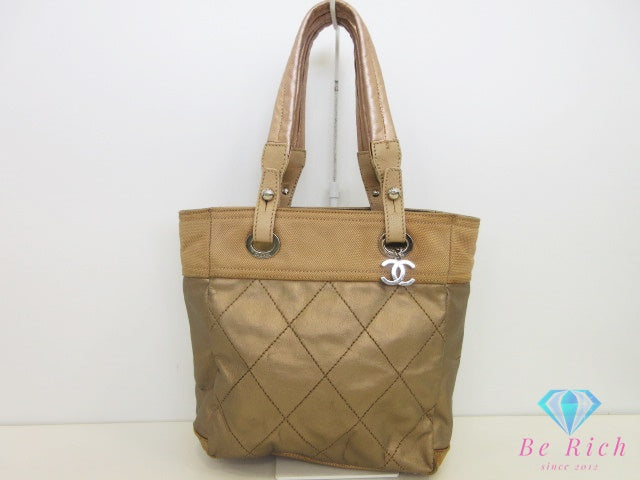 シャネル CHANEL パリビアリッツ トート PM A34208 トートバッグ ベージュ ゴールド PVC レザー シルバー金具 ココマーク CC ロゴ ハンドバッグ 鞄 【中古】【送料無料】 bk10215