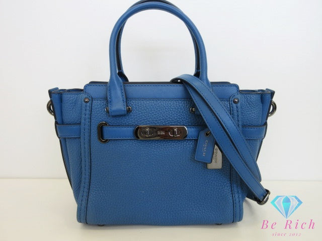 コーチ COACH スワッガー 21 キャリーオール 37444 2way ミニ ハンドバッグ ショルダーバッグ ラピス ブルー 青 レザー ロゴ 鞄 SWAGGER  【中古】【送料無料】 bk10218