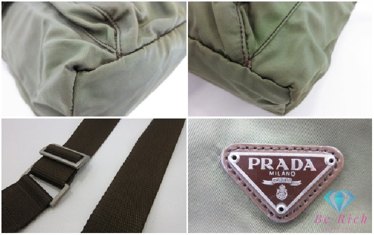 プラダ PRADA ショルダーバッグ カーキ グリーン 緑 ナイロン ポコノ 三角 プレート ロゴ メッセンジャーバッグ 斜め掛け 肩掛け バッグ 鞄  【中古】【送料無料】 bk10224