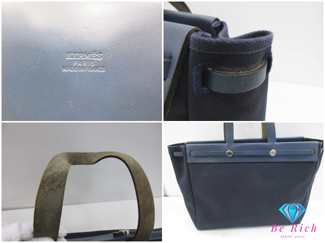 エルメス HERMES ハンドバッグ エールバッグ カバス GM □F 刻印 紺 ネイビー キャンバス レザー ロゴ 替え 2way 鞄 【中古】【送料無料】 bk10226