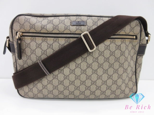 グッチ GUCCI ショルダーバッグ 211107 GG スプリーム ベージュ ブラウン 茶 PVC レザー ロゴ ポシェット 鞄【中古】【送料無料】bk10236
