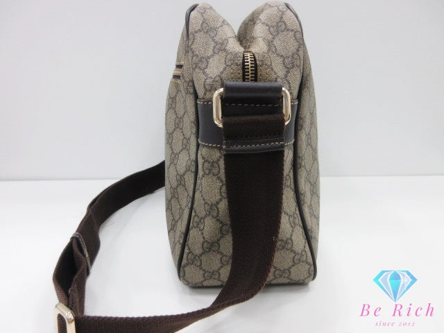 グッチ GUCCI ショルダーバッグ 211107 GG スプリーム ベージュ ブラウン 茶 PVC レザー ロゴ ポシェット 鞄【中古】【送料無料】bk10236