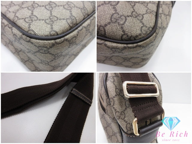 グッチ GUCCI ショルダーバッグ 211107 GG スプリーム ベージュ ブラウン 茶 PVC レザー ロゴ ポシェット 鞄【中古】【送料無料】bk10236