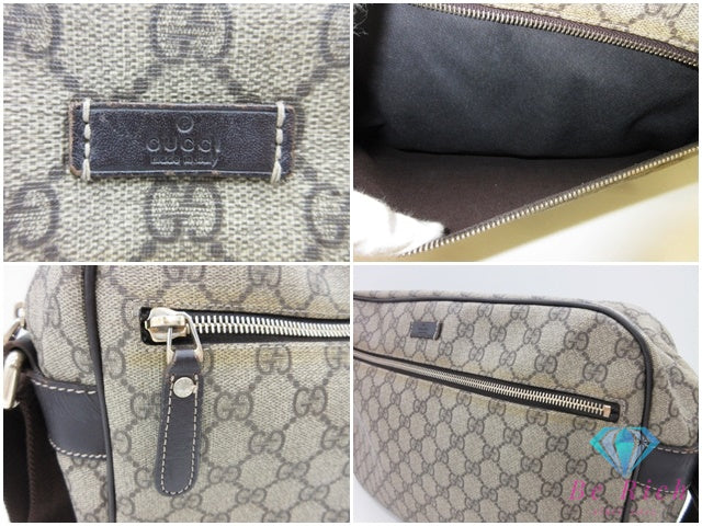 グッチ GUCCI ショルダーバッグ 211107 GG スプリーム ベージュ ブラウン 茶 PVC レザー ロゴ ポシェット 鞄【中古】【送料無料】bk10236