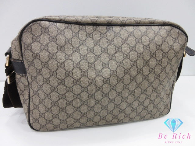 グッチ GUCCI ショルダーバッグ 211107 GG スプリーム ベージュ ブラウン 茶 PVC レザー ロゴ ポシェット 鞄【中古】【送料無料】bk10236
