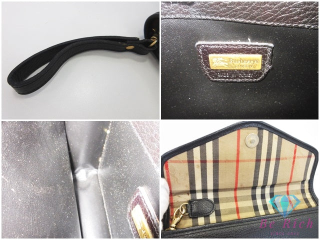 バーバリー BURBERRY クラッチバッグ ポーチ ノバ チェック 黒 ブラック レザー ロゴ セカンドバッグ ファイルバッグ 手持ち 鞄  【中古】【送料無料】 bk10254