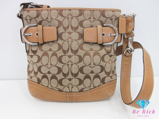 コーチ COACH ショルダーバッグ 3574 シグネチャー ソフト ダッフル カーキ ベージュ キャンバス レザー ロゴ クロスボディ 斜め掛け 鞄 【中古】【送料無料】 bk10255