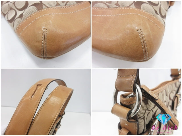 コーチ COACH ショルダーバッグ 3574 シグネチャー ソフト ダッフル カーキ ベージュ キャンバス レザー ロゴ クロスボディ 斜め掛け 鞄 【中古】【送料無料】 bk10255
