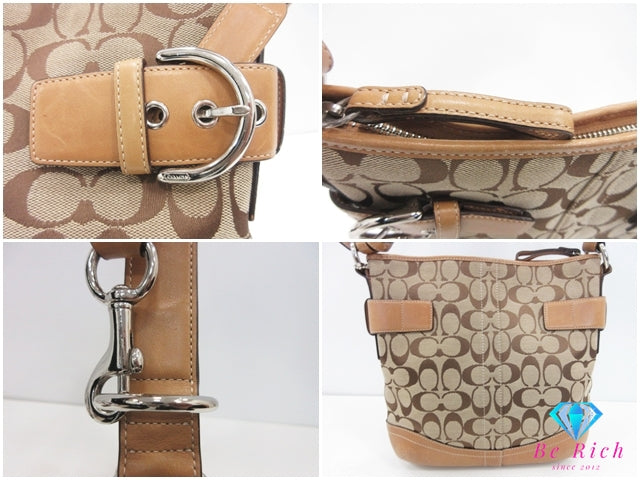 コーチ COACH ショルダーバッグ 3574 シグネチャー ソフト ダッフル カーキ ベージュ キャンバス レザー ロゴ クロスボディ 斜め掛け 鞄 【中古】【送料無料】 bk10255