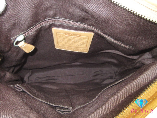 コーチ COACH ショルダーバッグ 3574 シグネチャー ソフト ダッフル カーキ ベージュ キャンバス レザー ロゴ クロスボディ 斜め掛け 鞄 【中古】【送料無料】 bk10255