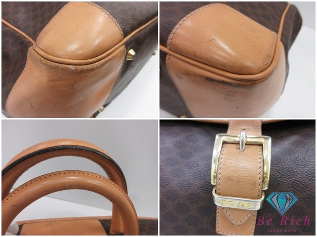 セリーヌ CELINE ボストンバッグ マカダム ブラウン 茶 PVC レザー ブラゾン ロゴ ハンドバッグ トラベル 旅行 鞄 【中古】【送料無料】 bk10257