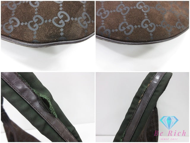 グッチ GUCCI ワンショルダーバッグ 001.1206 GG スエード レザー ブラウン 茶 ロゴ ハンドバッグ セミショルダー 肩掛け 鞄 【中古】【送料無料】 bk10260