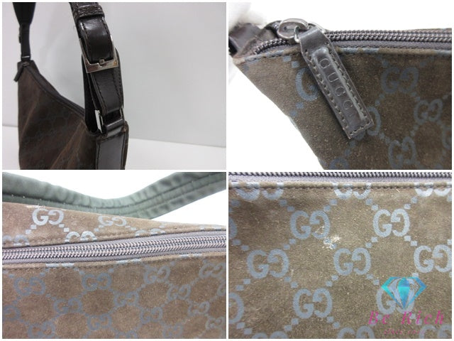 グッチ GUCCI ワンショルダーバッグ 001.1206 GG スエード レザー ブラウン 茶 ロゴ ハンドバッグ セミショルダー 肩掛け 鞄 【中古】【送料無料】 bk10260