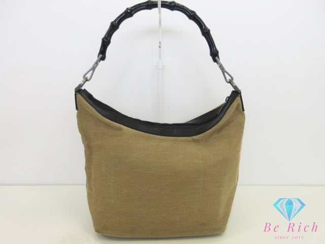 グッチ GUCCI ハンドバッグ ワン ショルダーバッグ 000.0531.002855 バンブー ベージュ ブラック 黒 ナイロン キャンバス レザー ロゴ 手提げ 肩掛け 鞄 【中古】【送料無料】 bk10266