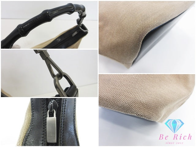 グッチ GUCCI ハンドバッグ ワン ショルダーバッグ 000.0531.002855 バンブー ベージュ ブラック 黒 ナイロン キャンバス レザー ロゴ 手提げ 肩掛け 鞄 【中古】【送料無料】 bk10266