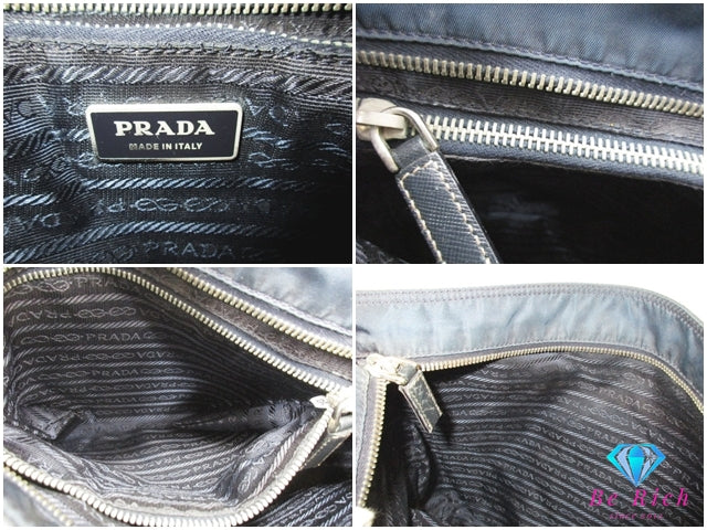 プラダ PRADA ショルダーバッグ VA0053 マチなし スクエア ネイビー 紺 ナイロン ポコノ 三角 プレート ロゴ メッセンジャーバッグ サコッシュ クロスボディ 斜め掛け 肩掛け 鞄  【中古】【送料無料】 bk10276