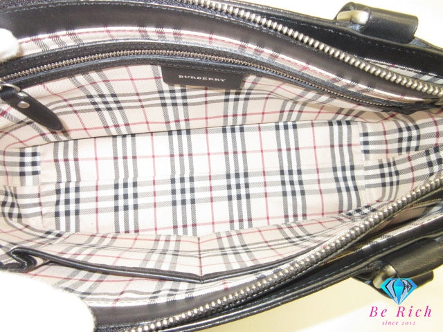 バーバリー BURBERRY ハンドバッグ ブラック 黒 レザー ノバチェック ロゴ トートバッグ ショルダーバッグ 鞄 【中古】【送料無料】 bk10278