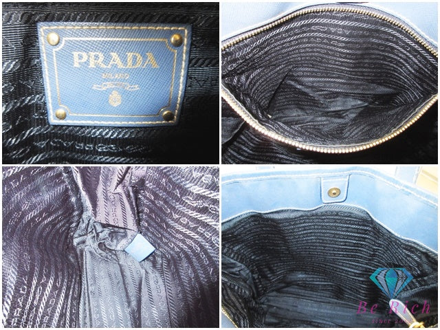 プラダ PRADA トートバッグ ポコノ ブルー 青 ナイロン レザー ロゴ ハンドバッグ ショルダーバッグ 鞄 手提げ メンズ レディース【中古】【送料無料】 bk10280