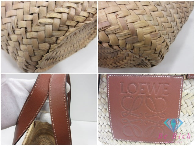 ロエベ LOEWE アナグラム バスケットバッグ ミディアム トートバッグ ナチュラル タン 327.02.S92 ナチュラル タン ブラウン 茶 パームリーフ レザー ロゴ 手提げ 肩掛け 鞄 【中古】【送料無料】 bk10287