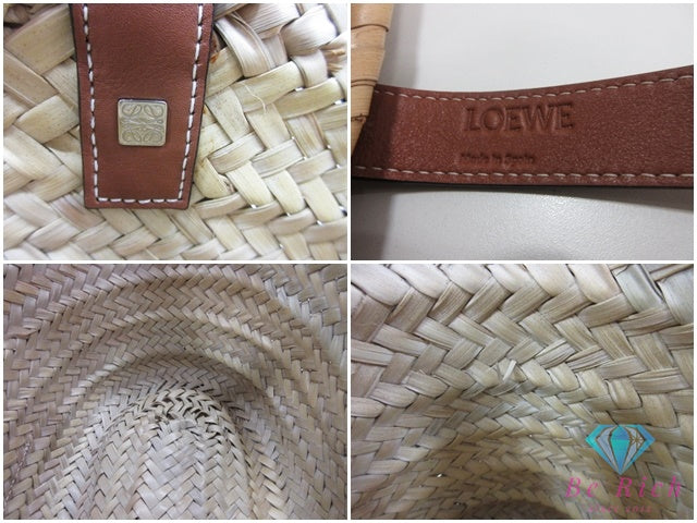 ロエベ LOEWE アナグラム バスケットバッグ ミディアム トートバッグ ナチュラル タン 327.02.S92 ナチュラル タン ブラウン 茶 パームリーフ レザー ロゴ 手提げ 肩掛け 鞄 【中古】【送料無料】 bk10287