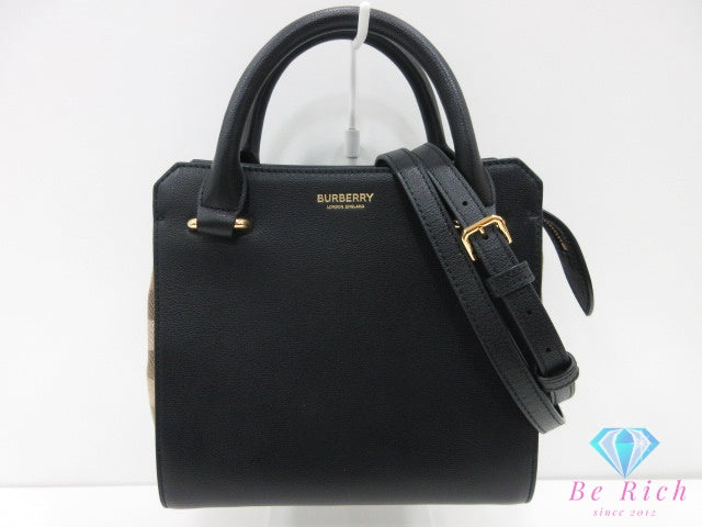バーバリー BURBERRY 2way ハンドバッグ ショルダーバッグ 80840241 黒 ブラック マルチカラー キャンバス レザー ロゴ 【中古】【送料無料】 bk10293