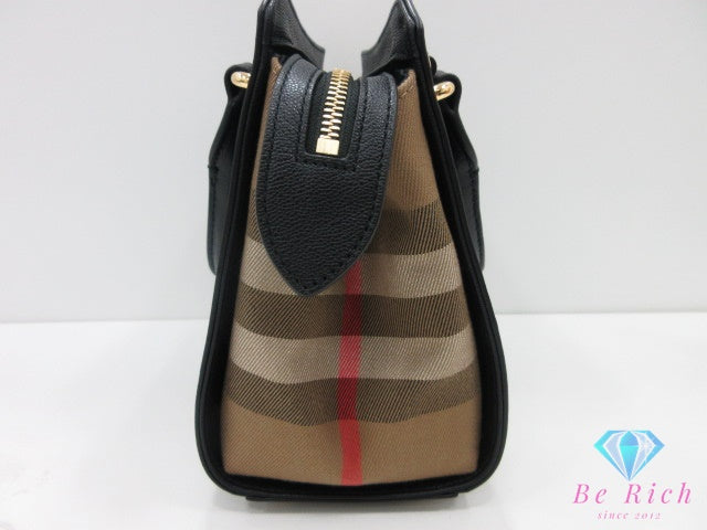 バーバリー BURBERRY 2way ハンドバッグ ショルダーバッグ 80840241 黒 ブラック マルチカラー キャンバス レザー ロゴ 【中古】【送料無料】 bk10293