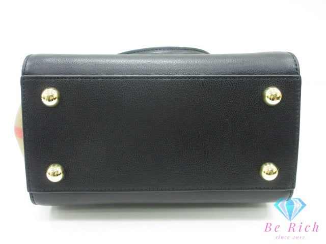 バーバリー BURBERRY 2way ハンドバッグ ショルダーバッグ 80840241 黒 ブラック マルチカラー キャンバス レザー ロゴ 【中古】【送料無料】 bk10293
