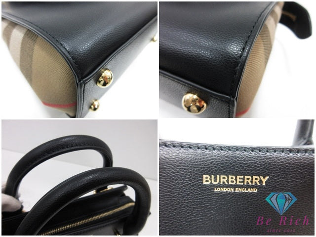 バーバリー BURBERRY 2way ハンドバッグ ショルダーバッグ 80840241 黒 ブラック マルチカラー キャンバス レザー ロゴ 【中古】【送料無料】 bk10293