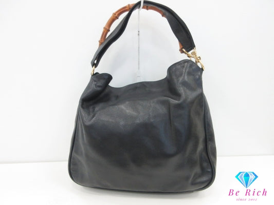 グッチ GUCCI 2way ショルダーバッグ 001.200182.1577 バンブー ハンドル ブラック 黒 レザー GG ロゴ ハンドバッグ ホーボー セミ 鞄  【中古】【送料無料】 bk10301