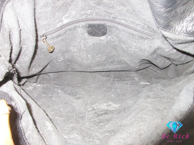 グッチ GUCCI 2way ショルダーバッグ 001.200182.1577 バンブー ハンドル ブラック 黒 レザー GG ロゴ ハンドバッグ ホーボー セミ 鞄  【中古】【送料無料】 bk10301