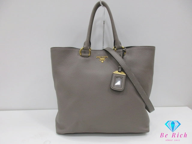 プラダ PRADA VITELLO PHENIX 2way トートバッグ 1BG865 グレージュ レザー 三角 プレート ロゴ ショルダーバッグ クロスボディ ヴィッテロ フェニックス 鞄  【中古】【送料無料】 bk10307