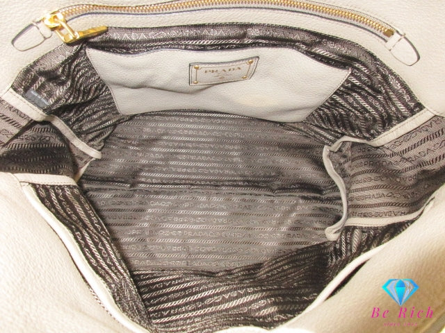 プラダ PRADA VITELLO PHENIX 2way トートバッグ 1BG865 グレージュ レザー 三角 プレート ロゴ ショルダーバッグ クロスボディ ヴィッテロ フェニックス 鞄  【中古】【送料無料】 bk10307