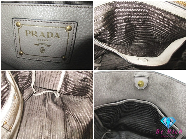 プラダ PRADA VITELLO PHENIX 2way トートバッグ 1BG865 グレージュ レザー 三角 プレート ロゴ ショルダーバッグ クロスボディ ヴィッテロ フェニックス 鞄  【中古】【送料無料】 bk10307