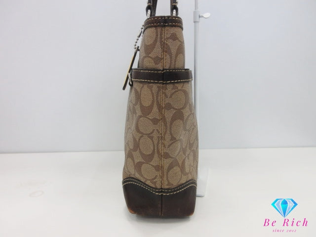 コーチ COACH トートバッグ F14477 ヘリテージ シグネチャー ストライプ ブラウン 茶 PVC レザー ロゴ ハンドバッグ ショルダーバッグ 手提げ 肩掛け 鞄  【中古】【送料無料】 bk10309