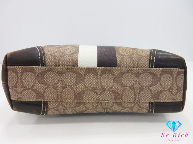 コーチ COACH トートバッグ F14477 ヘリテージ シグネチャー ストライプ ブラウン 茶 PVC レザー ロゴ ハンドバッグ ショルダーバッグ 手提げ 肩掛け 鞄  【中古】【送料無料】 bk10309