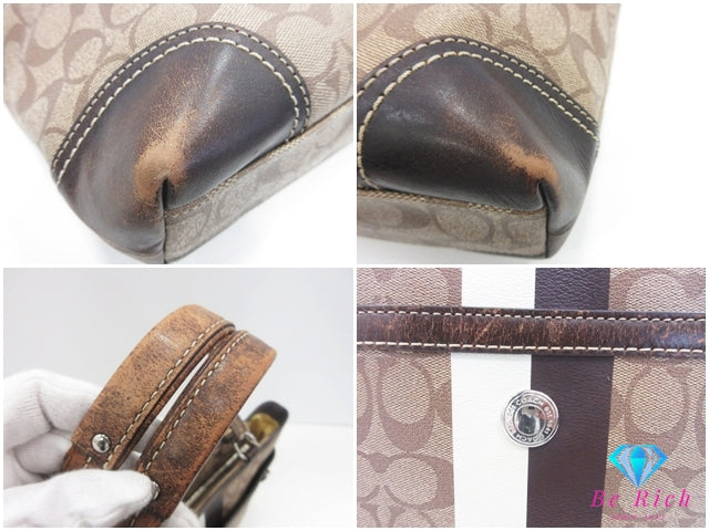 コーチ COACH トートバッグ F14477 ヘリテージ シグネチャー ストライプ ブラウン 茶 PVC レザー ロゴ ハンドバッグ ショルダーバッグ 手提げ 肩掛け 鞄  【中古】【送料無料】 bk10309