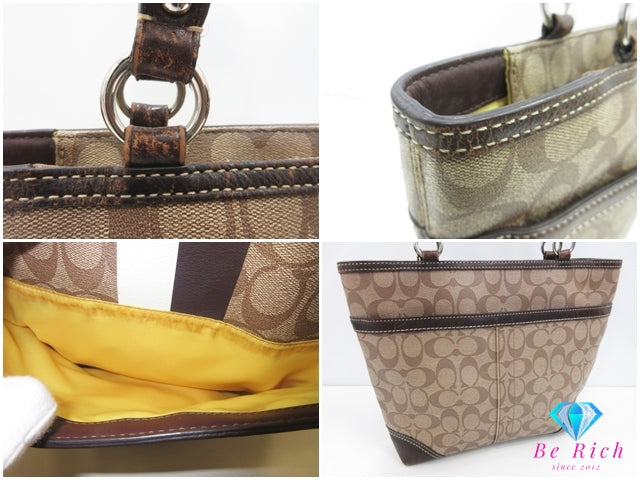 コーチ COACH トートバッグ F14477 ヘリテージ シグネチャー ストライプ ブラウン 茶 PVC レザー ロゴ ハンドバッグ ショルダーバッグ 手提げ 肩掛け 鞄  【中古】【送料無料】 bk10309