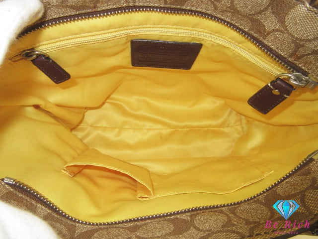 コーチ COACH トートバッグ F14477 ヘリテージ シグネチャー ストライプ ブラウン 茶 PVC レザー ロゴ ハンドバッグ ショルダーバッグ 手提げ 肩掛け 鞄  【中古】【送料無料】 bk10309