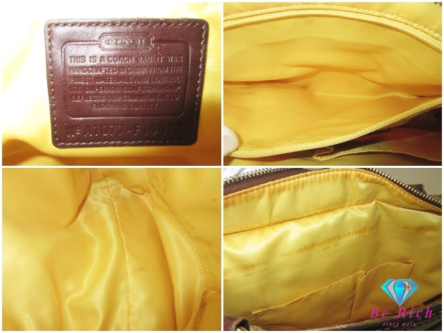 コーチ COACH トートバッグ F14477 ヘリテージ シグネチャー ストライプ ブラウン 茶 PVC レザー ロゴ ハンドバッグ ショルダーバッグ 手提げ 肩掛け 鞄  【中古】【送料無料】 bk10309