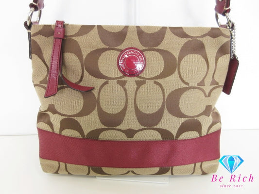 コーチ COACHショルダーバッグ F18862 シグネチャー ワインレッド 茶 ブラウン キャンバス レザー ロゴ 肩掛け 斜め掛け 鞄  【中古】【送料無料】 bk10333