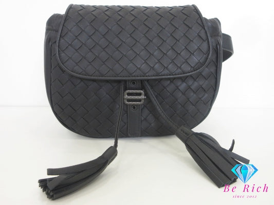 美品 ボッテガ ヴェネタ BOTTEGA VENETA  イントレチャート ウエスト ポーチ ブラック 黒 レザー ロゴ ボディバッグ ポーチ 鞄 【中古】【送料無料】 bk10342