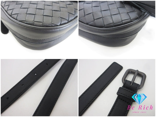 美品 ボッテガ ヴェネタ BOTTEGA VENETA  イントレチャート ウエスト ポーチ ブラック 黒 レザー ロゴ ボディバッグ ポーチ 鞄 【中古】【送料無料】 bk10342