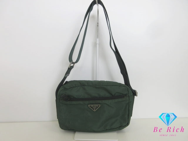 プラダ PRADA ショルダーバッグ カーキ グリーン 緑 ナイロン レザー 三角 プレート ロゴ クロスボディ 斜め掛け 鞄 【中古】【送料無料】 bk10343