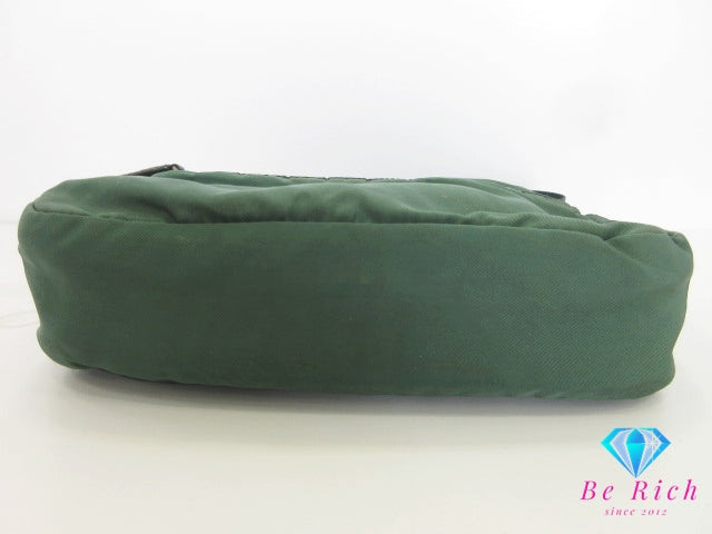 プラダ PRADA ショルダーバッグ カーキ グリーン 緑 ナイロン レザー 三角 プレート ロゴ クロスボディ 斜め掛け 鞄 【中古】【送料無料】 bk10343