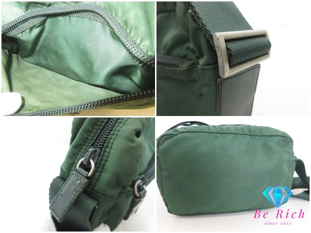 プラダ PRADA ショルダーバッグ カーキ グリーン 緑 ナイロン レザー 三角 プレート ロゴ クロスボディ 斜め掛け 鞄 【中古】【送料無料】 bk10343