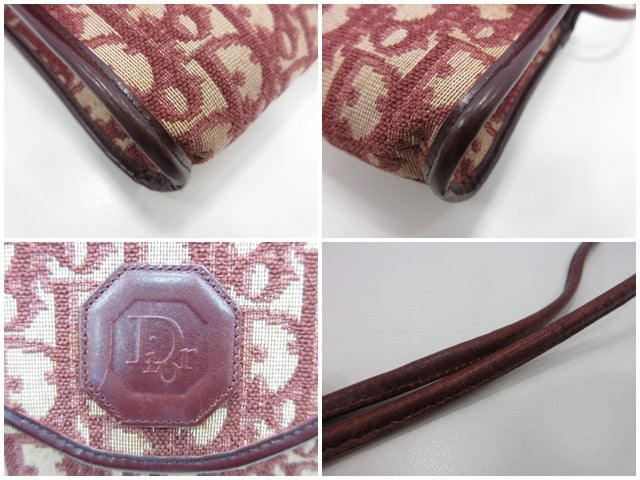 クリスチャン ディオール Christian Dior ショルダーバッグ ポシェット トロッター ボルドー 赤系 キャンバス レザー 肩掛け 鞄 ヴィンテージ オールド 【中古】【送料無料】 bk10346