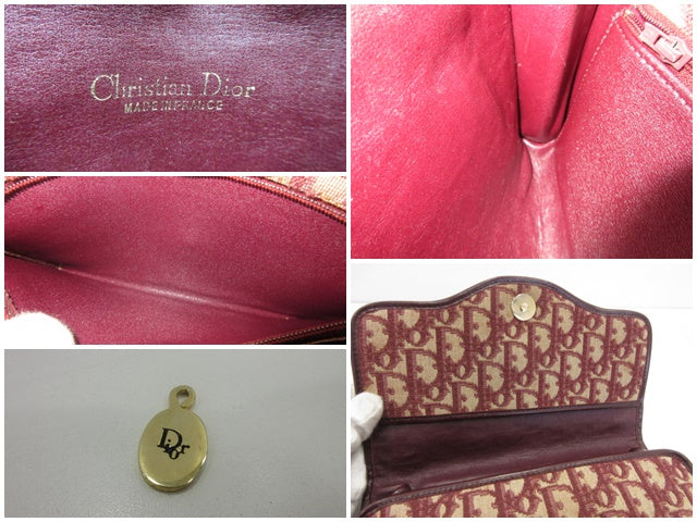 クリスチャン ディオール Christian Dior ショルダーバッグ ポシェット トロッター ボルドー 赤系 キャンバス レザー 肩掛け 鞄 ヴィンテージ オールド 【中古】【送料無料】 bk10346