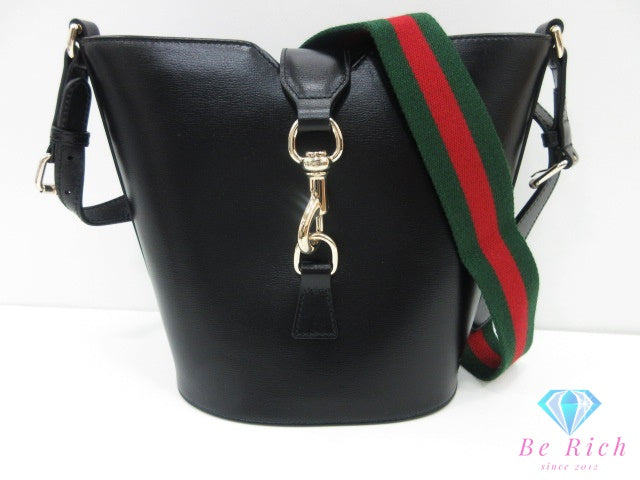 美品 グッチ GUCCI ミニ バケット ショルダーバッグ 782908 シェリー ウェブ 黒 ブラック キャンバス レザー ロゴ ハンドバッグ 鞄 ほぼ 未使用 【中古】【送料無料】bk10348