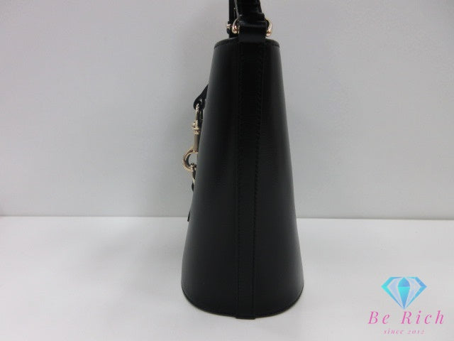 美品 グッチ GUCCI ミニ バケット ショルダーバッグ 782908 シェリー ウェブ 黒 ブラック キャンバス レザー ロゴ ハンドバッグ 鞄 ほぼ 未使用 【中古】【送料無料】bk10348