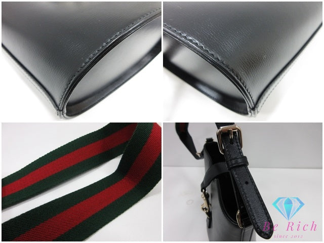 美品 グッチ GUCCI ミニ バケット ショルダーバッグ 782908 シェリー ウェブ 黒 ブラック キャンバス レザー ロゴ ハンドバッグ 鞄 ほぼ 未使用 【中古】【送料無料】bk10348